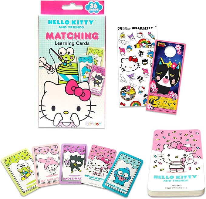 Hello Kitty Card Game Educational Memory Game Set - Hello Kitty Matching Game Flash Cards with Hello Kitty Stickers and More | Hello Kitty Learning Toys for Kids