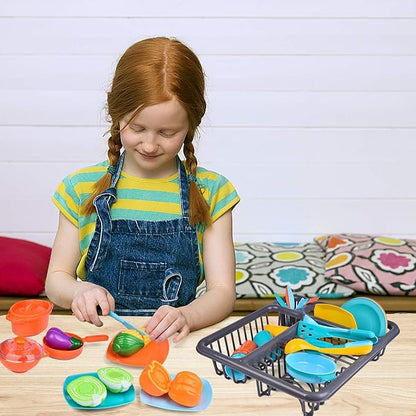 Play Dishes for Kids Kitchen, 54PCS Food Toys Play Food for Kids Kitchen Including Play Dishes Pots, Pans & Pretend Food Pretend Toys for Toddlers