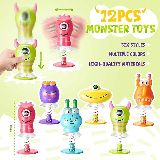 Monster Party Favors Birthday Supplies Gift Bags Finger Puppets Spring Launchers Toys Monster Big Eye Ring Slap Bracelets Tattoo Stickers Inc, Monster Party Decorations Birthday Favors for Kids