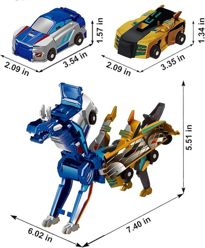 Aimery Collision Transforming Dinosaur Car Toy, 2 Magnetic Cars Convert into Dinosaur Toys,Dino Robot Toy, Boys Toys,Kids Toys, Party Birthday for Kids (Gold Blue)