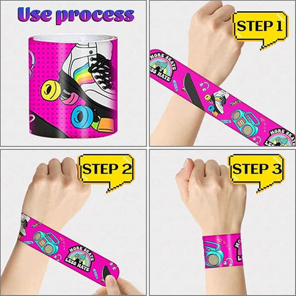 48PCS Roller Skate Party Favors Slap Bracelets, Roller Skate Wristbands Bracelets Goodie Bag Fillers Throwback 90s Roller Skating Hip Hop Birthday Decorations Supplies for Kids Adults