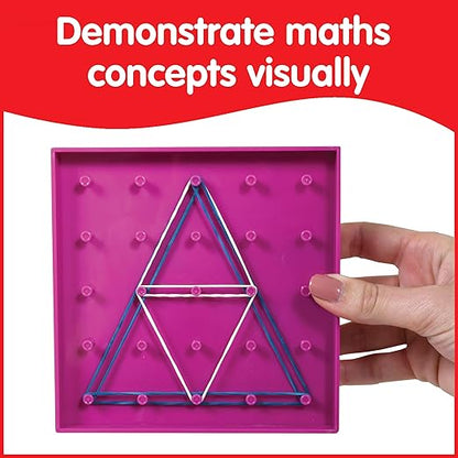 edxeducation Double-Sided Geoboard Set | Set of 6 with Rubber Bands | Ages 3+ | Math Resources, Fine Motor Skills for Kids | 5 x 5 Grid/12 Pin Circular Array