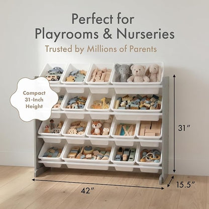 Humble Crew Supersized Toy Storage Organizer with 16 Removable Bins, Grey/White – Large Toy Storage for Toddlers Ideal for Kids' Rooms, Playrooms, and Nurseries - Modern Toy Bins for Kids