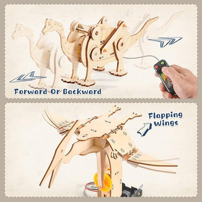 Dinosaur STEM Kits for Kids Ages 6-8-10-12, 4 in 1 Wood Building Toys for Boys Age 8-12, Build It Yourself Woodworking Kit, DIY 3D Wooden Puzzles Model Science Crafts for Kids, Stem Projects