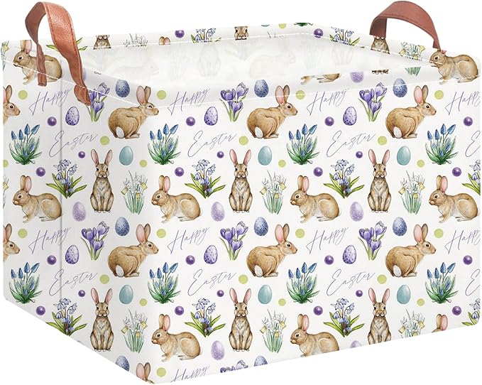 NTAOHAMPER Rectangular Easter Eggs Basket Empty,Toys Storage Bin with Handles,Baby Room Decor,Gift Basket(Watercolor Eggs)