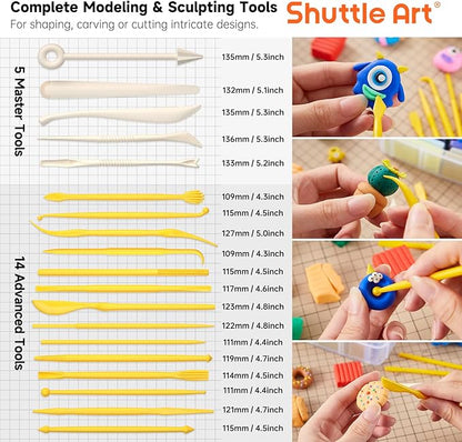 Shuttle Art Polymer Clay, 60 Colors Oven Bake Modeling Clay, Creative Clay Kit with 19 Clay Tools and 16 Kinds of Accessories, Non-Toxic, Non-Sticky, Ideal DIY Art Craft Clay Gift for Kids Adults
