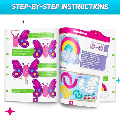 CRAFTSBEE Beginner Sewing Kit for Girls Ages 7+ - 5 DIY Unicorn Felt Stuffed Animals and Plus Pillow Craft, Educational Learn to Sew Unicorn Kit