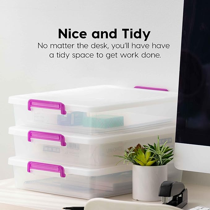 IRIS USA 6 Qt. Plastic Craft Storage Container Bins with Lids, 6 Pack, Small Art & Office Supply Organizer Tote, Sensory Bins & Boxes for Home & University, Stackable, Secure Latch Buckles, Clear