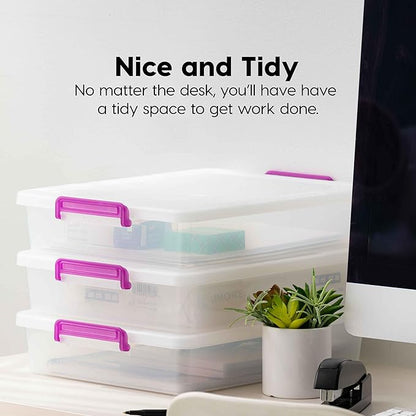 IRIS USA 6 Qt. Plastic Craft Storage Container Bins with Lids, 6 Pack, Small Art & Office Supply Organizer Tote, Sensory Bins & Boxes for Home & University, Stackable, Secure Latch Buckles, Clear