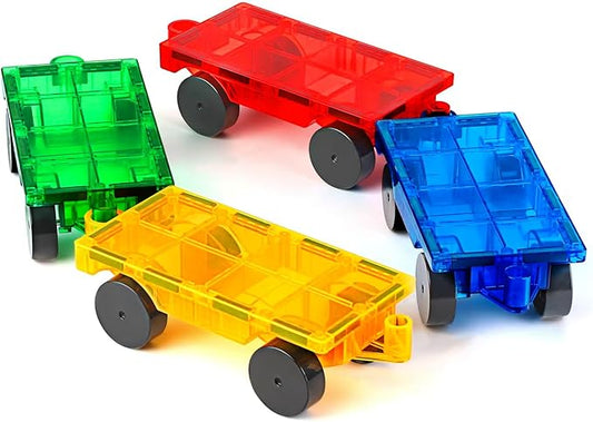 Magnetic Tiles Cars Construction Set - 4 PCS Magnetic Tiles Magnet Bricks Truck Sensory Toys, Educational Magnetic Cars Set Magnet Building Blocks for 3 4 5 6 7 8+ Year Old Girls Boys