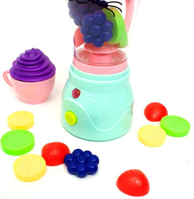 Boley Zoo Troop: Kitty Smoothie Maker - 19 Pieces - Animal Themed Kitchen Playset, Battery Operated Toy Appliance, Food & Cooking Accessories, Kids Ages 2+