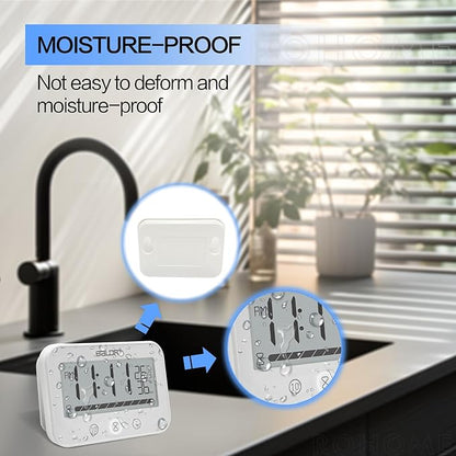 Waterproof Hanging Timer for Bathroom, Digital Kids Shower Clock with Temperature & Humidity, 99 Minutes Countdown Timer with Alarm, Water Resistant Large LCD Visual Timer, 2 Hooks Included (White)