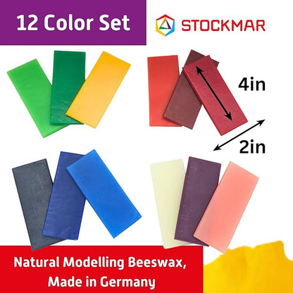 Stockmar Modelling Beeswax - 12 Beeswax Sheets of Assorted Colors - for Kids, Artists Looking for Waldorf Art Supplies, Non Toxic Beeswax, Non Drying Beeswax Modeling Wax for Homeschoolers