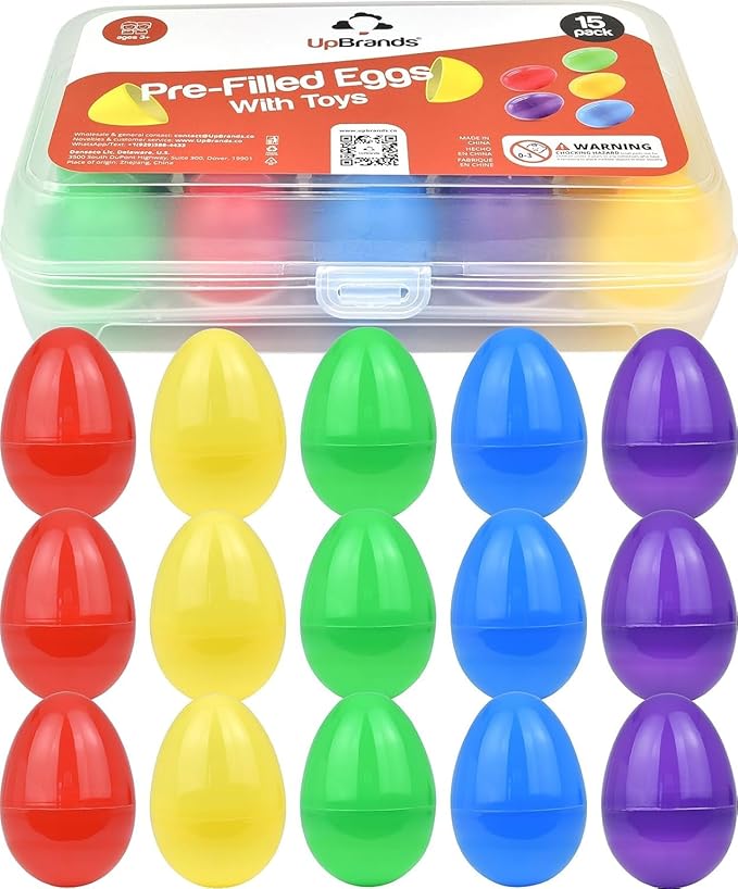 UpBrands 15 Toy Zipper Bracelets in Easter Eggs - Vibrant Pre-filled Easter Eggs with Toys inside for Boys & Girls - Perfect Basket Stuffers, Egg Hunt Prizes, and Birthday Party Favors for Kids