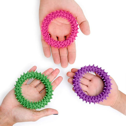Pick A Toy Sensory Ring and Fidget Toy 3 Pack Pink Purple Green Soft, Flexible Rubber Spikes Suitable Bracelets for Children, Youth, and Adults