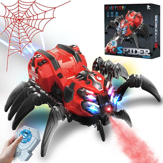 Remote Control Spider Toy, Robot Spider with 2.4 GHz Remote Controller, RC Spider Stunt Robot with Spray/Lights/Music, Realistic Spider Gift for Boys Girls, Halloween, Christmas, Toys for Party Prank
