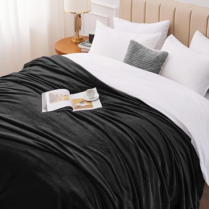 CozyLux Fleece Bed Blankets Throw XL Size Black - 300GSM Soft Lightweight Cozy Plush Fuzzy Microfiber Flannel Blanket for Travel Camping Chair and Sofa, 50x70 inches