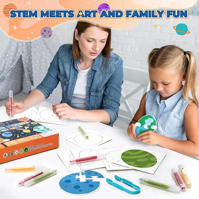 Educational Science Kits STEM Toys for Kids Age 5-7 Color Science Activity DIY Puzzle Space Painting Crafts for Boys Girls Ages 5,6,7,8,9,10 Years Color Mixing Game Christmas Bday Gift (Space)