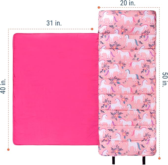 Wildkin Original Nap Mat with Reusable Pillow for Boys & Girls, Perfect for Elementary Daycare Sleepovers, Features Hook & Loop Fastener, Cotton Blend Materials Nap Mat for Kids