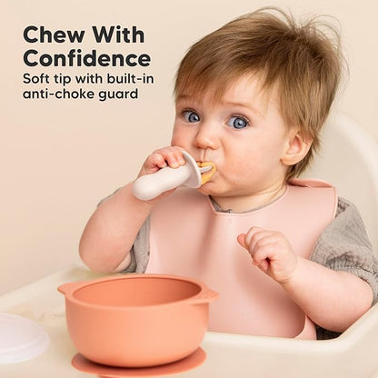 KeaBabies 4-Pack Silicone Baby Spoons and Forks Set - Baby Spoon Self Feeding, BLW Baby Utensils 6-12 Months,Baby Led Weaning Feeding Spoon,Teething Infant Baby First Food Training Pre Spoon (Roseate)