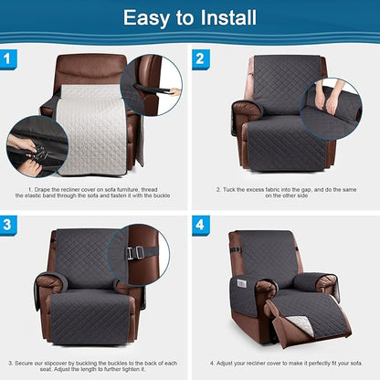 KinCam 100% Waterproof Recliner Chair Cover, Reclining Couch Covers for Pets, Dogs, Recliner Couch Slipcover Furniture Protector with Elastic Straps for Kids(30", Charcoal Gray)