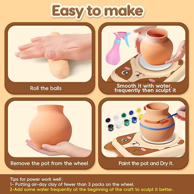 Skirfy Pottery Wheel for Kids-Clay Sculpting Tools & Painting Kit,DIY Kits Clay Maker for Beginners with 6 Packs Clays,Easter Birthday Gift for Kids Toys for Boys,Art&Crafts Kits for Kids Ages 8-12