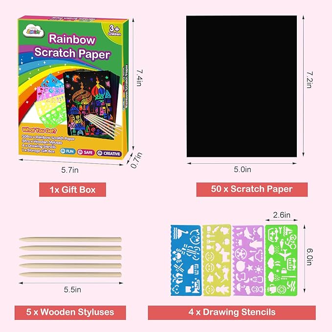 ZMLM Scratch Paper Art Set: 60Pcs Magic Drawing Art Craft Kid Easter Basket Stuffers Scratch Paper Supply Toddler Preschool Learning Toy for Age 3 4 5 6 7 8 Girl Boy Valentine's Day Birthday Gift