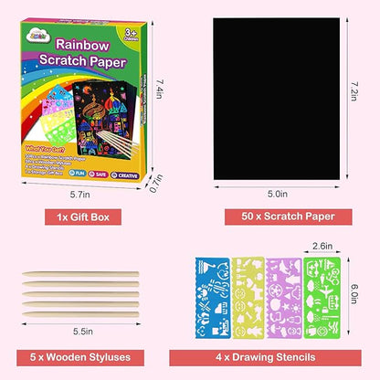 ZMLM Scratch Paper Art Set: 60Pcs Magic Drawing Art Craft Kid Easter Basket Stuffers Scratch Paper Supply Toddler Preschool Learning Toy for Age 3 4 5 6 7 8 Girl Boy Valentine's Day Birthday Gift