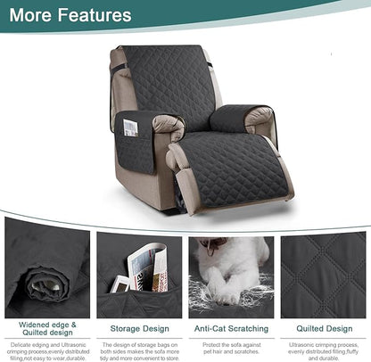 Ruaozz 100% Waterproof Recliner Chair Cover Non-Slip Oversized Reclining Cover for Large Recliner Chair Washable Chair Seat Cover with Elastic Straps for Kids, Dogs, Pets (Charcoal Grey, 28'')