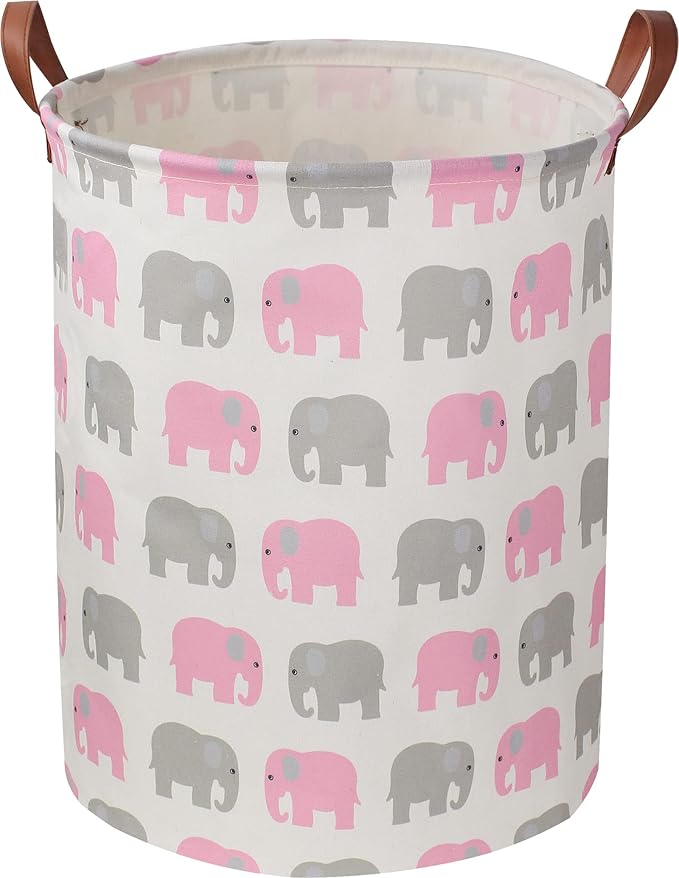 NTAOHAMPER Laundry Basket,Waterproof Hamper,Clothes Hampers for Nursery,Gift Basket,Room Decor,Collapsible Storage Basket (Pink Elephant)