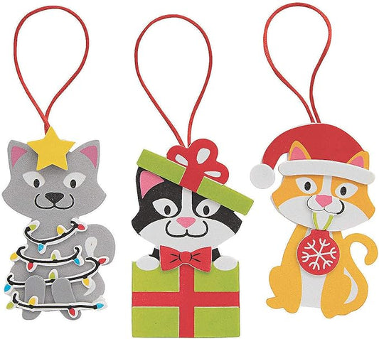 Christmas Cat Ornament Craft Kit - DIY Christmas Crafts for Kids - 12 Pieces