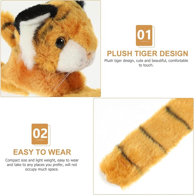 Abaodam Animal Slap Bracelet Tiger Slap Bracelet Plush Stuffed Animal Hugger Snap Wrist Band for Kids Birthday Party Gifts
