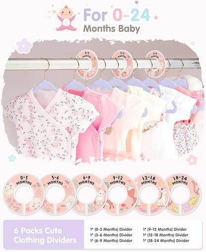 Baby Hangers, VIS'V 11 Inch Lavender Velvet Kids Hangers with 6 Pcs Size Dividers Non Slip Nursery Children Closet Clothes Hangers for Infant Toddler Girls and Boys 30 Pcs