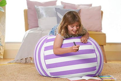 Aubliss Stuffed Animal Bean Bag Storage Chair (Purple/White Striped, Large (38''))