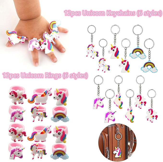 Unicorn Party Favors Supplies for Kids Birthday Gift Bags Including Slap Bracelets Mask Rings Keychains Stamps Tattoos Stickers (Unicorn A, Count, 1)