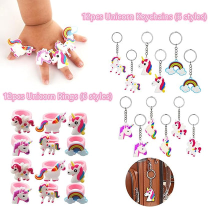 Unicorn Party Favors Supplies for Kids Birthday Gift Bags Including Slap Bracelets Mask Rings Keychains Stamps Tattoos Stickers (Unicorn A, Count, 1)