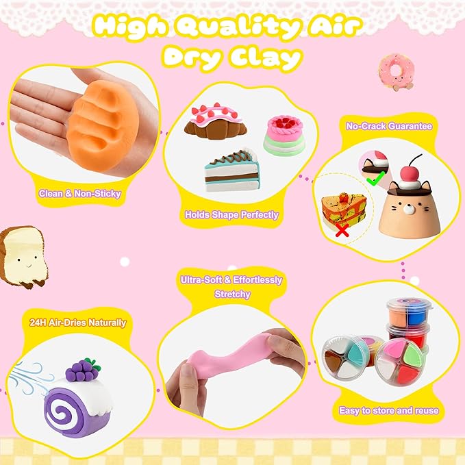 Air Dry Clay Kit, 12 Cakes Modeling Clay for Kids, Model Magic with Sculpting Tools and Tutorials, Safe & Non-Toxic, DIY Arts & Crafts School Projects, Home Party Favors for Boys & Girls