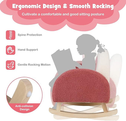 Costzon Kids Sofa, Red, Rocking Chair with Solid Wood Frames, Plush Fabric, Anti-Tip Design for Kids Room, Nursery, Playroom, Preschool, Birthday Gift for Boys Girls, Toddler Furniture Armchair