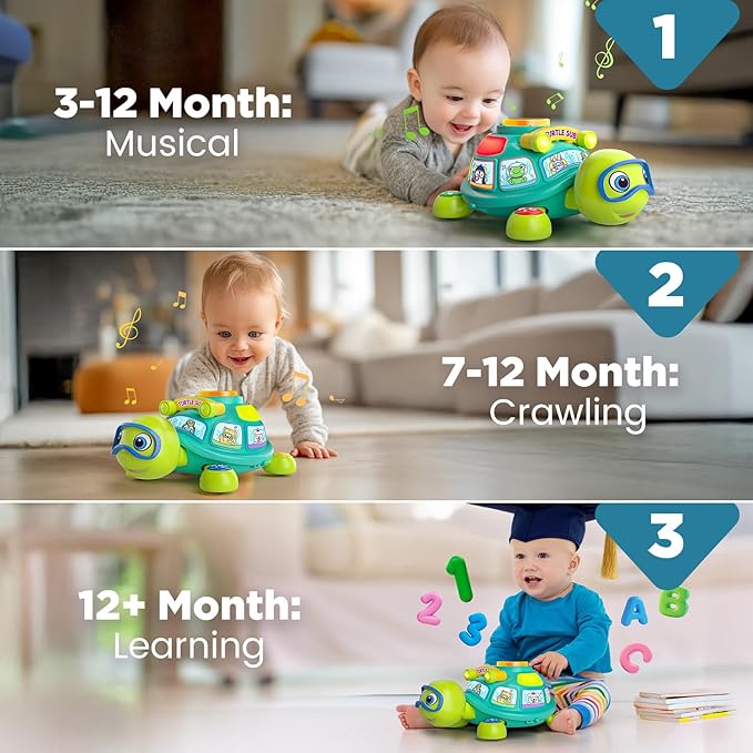 Vahome Musical Crawling Turtle Toy for Babies 3–12 Months, Light-up Educational Baby Toy for 6 7 8 9 10-12 Month Old Boy Girl, Bilingual Development Infant Gifts for 3 4 5 6-12 Months (Green)