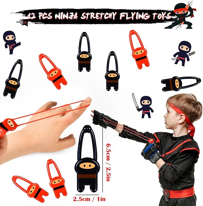 12Set Ninja Party Favors Birthday Supplies for Kids Boys, Ninja Spiral Notepads Invisible Ink Pens Stars Slingshots Stretchy Flying Ninjas Silicone Bracelets Ninja Toys Gifts Ninja Party Supplies