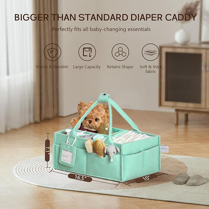 GEMII Diaper Caddy Organizer-Large Baby Caddy Organizer with Handle，Newborn Registry Essentials，Baby Shower Gift Basket for Boy or Girl (Green, Large)