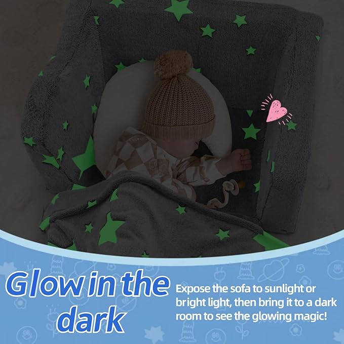 MeMoreCool Convertible Kids Sofa Chair with Blanket, Fold-Out Lounger for Playroom, Toddler Sofa for Girls and Boys (Glowing Star)