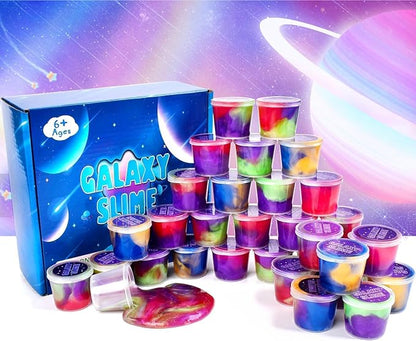 32 Pack Galaxy Slime, School Classroom Valentine's Gifts Exchange,Valentine's Day Gifts for Kids, Easter Party Favors for Girls and Boys, Super Soft and Non-Sticky Slime Toys Kit