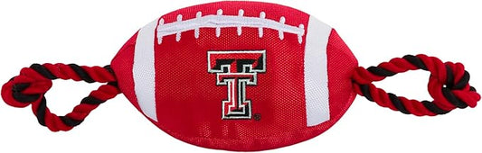 Pets First Texas TECH Football Dog Toy, Tough Quality Nylon Materials, Strong Pull Ropes, Inner Squeaker, Collegiate Team Color