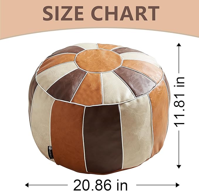 Louis Donné Unstuffed Pouf Ottoman Cover, Faux Leather Foot Stool for Foot Rest, Moroccan Style Pouffe Ottomans, 21" Round Handmade Small Bean Bag Covers for Storage, Footstools for Living Room