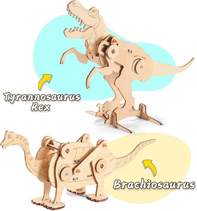 Dinosaur STEM Kits for Kids Ages 8-10-12, 4 in 1 Wood Building Toys for Boys Age 8-12, Build It Yourself Woodworking Kit, DIY 3D Wooden Puzzles Model Science Crafts for Kids, Stem Projects