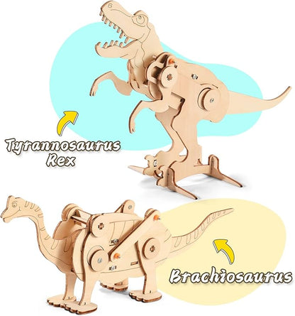 Dinosaur STEM Kits for Kids Ages 8-10-12, 4 in 1 Wood Building Toys for Boys Age 8-12, Build It Yourself Woodworking Kit, DIY 3D Wooden Puzzles Model Science Crafts for Kids, Stem Projects
