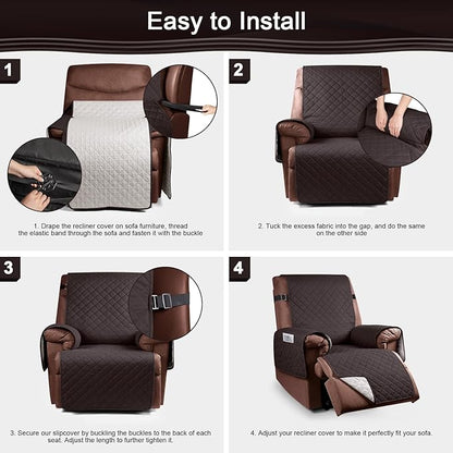 KinCam 100% Waterproof Recliner Chair Cover, Reclining Couch Covers for Pets, Dogs, Recliner Couch Slipcover Furniture Protector with Elastic Straps for Kids(28", Chocolate)