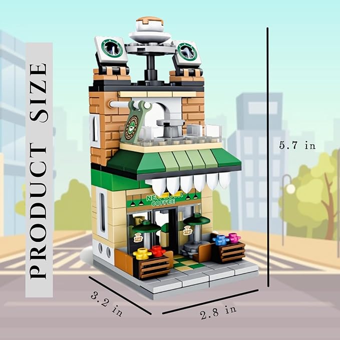 City Coffee Shop Street View Building Sets, Mini Cute Cafe House Building Blocks Toys Home Decor, Architecture Model Kit Ideas Gift for Adults,Boys Girls 8-14 Years (236 Pieces)
