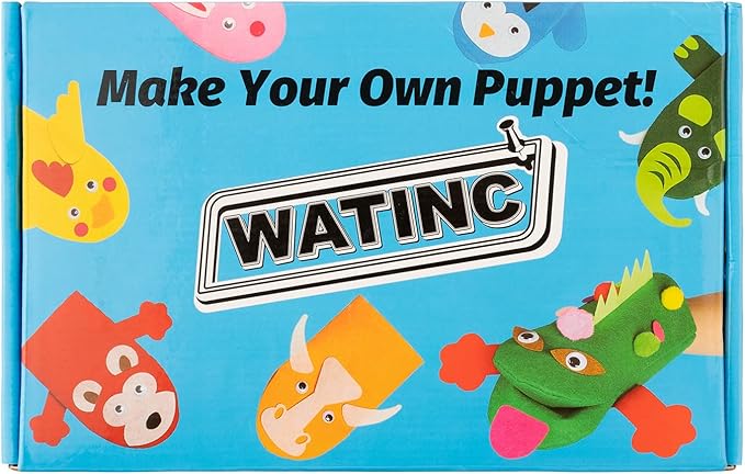 WATINC 6Pcs Hand Puppet Making Kit, Art Craft Felt Sock Puppet Toys, Creative DIY Make Your Own Pompoms Wiggle Googly Eyes Storytelling Role Play Party Supplies Gift for Girls Boys (Animals)